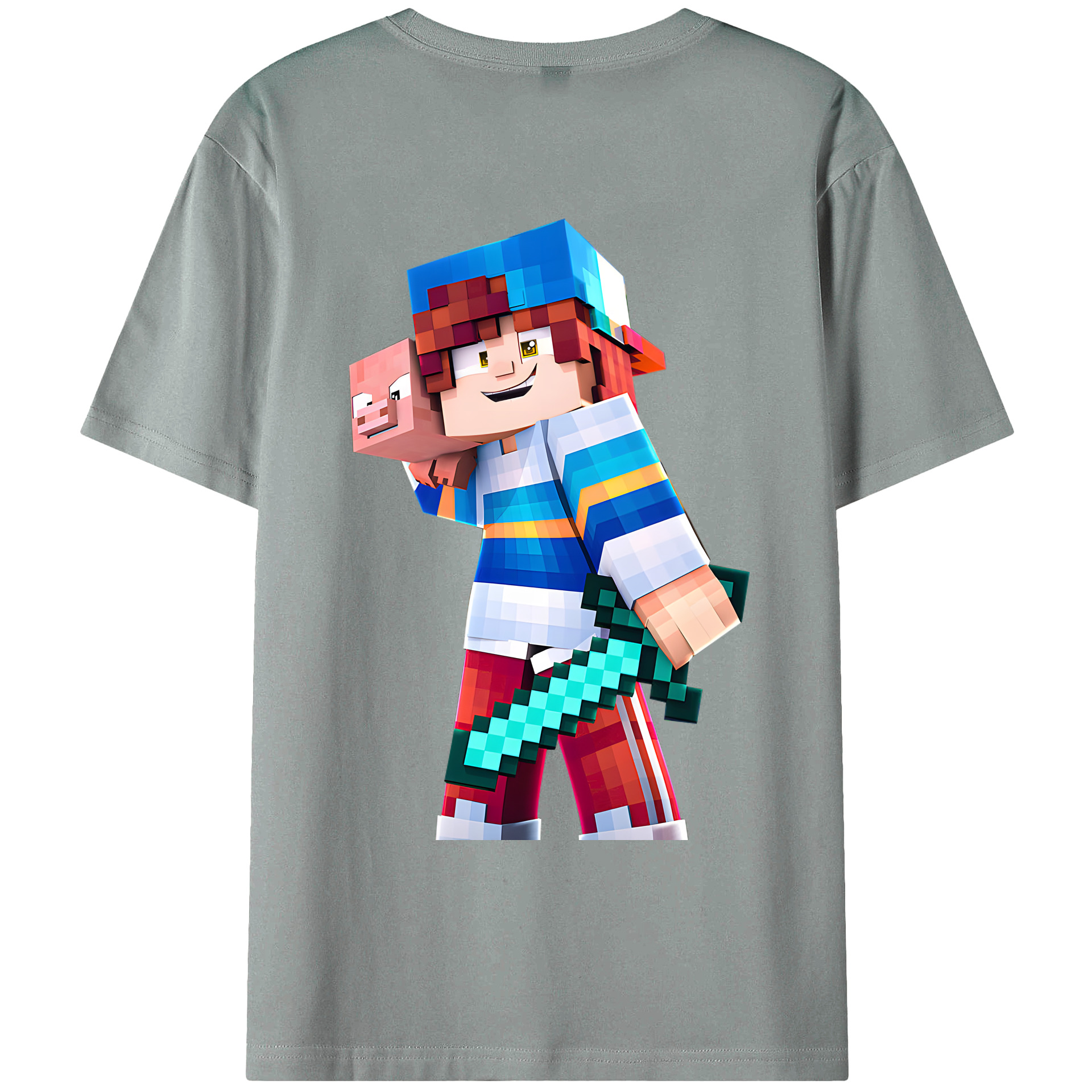 （画像用） マインクラフト ブロックの世界 Minecraft MC Block world 綿100％ メンズ半袖Tシャツ（バックプリント） 通気性